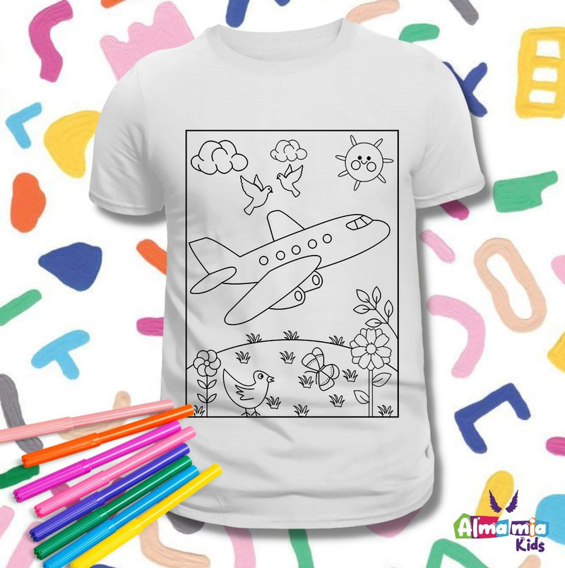 Camiseta coloreable / Avión y paisaje No 12