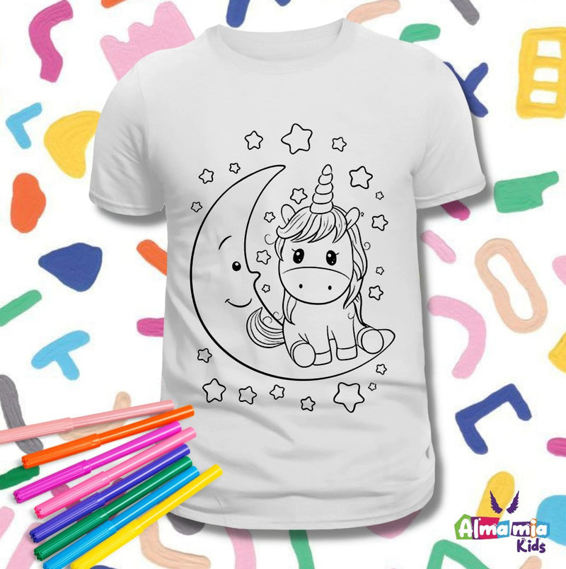 Camiseta Coloreable Niña Unicornio / luna y estrella No 6